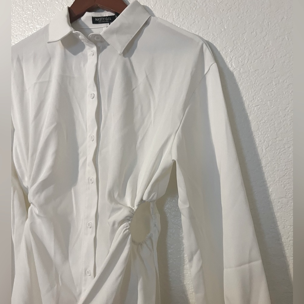 Nasty Gal White Long Sleeve Button-Up Dress - Picture 3 of 10